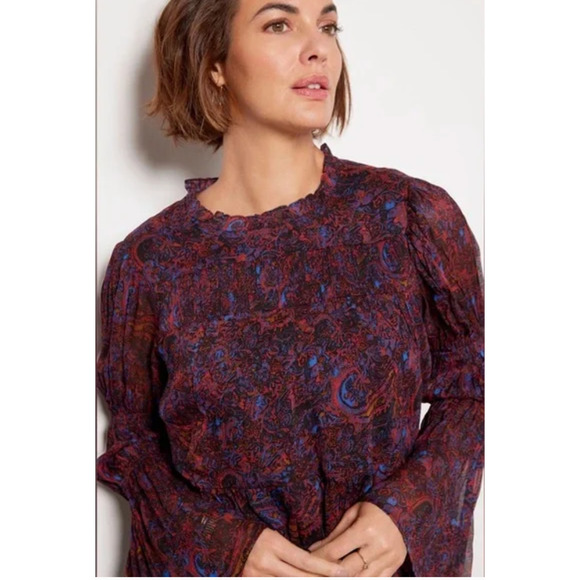 CLEOBELLA NWT Ines Bell Sleeve Ruffle Neck Blouse // S - Picture 1 of 15
